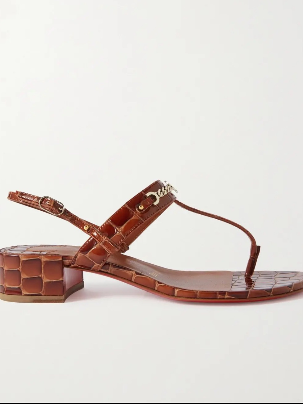 Christian Louboutin Brown Mj Croc-Embossed Leather T-Strap Sandals Box Full Set